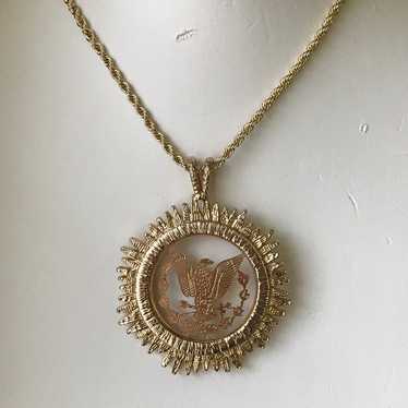 Vintage Sun Eagle Masonic Pendant Amulet Gold Ton… - image 1