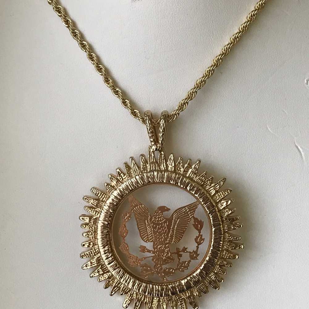 Vintage Sun Eagle Masonic Pendant Amulet Gold Ton… - image 2