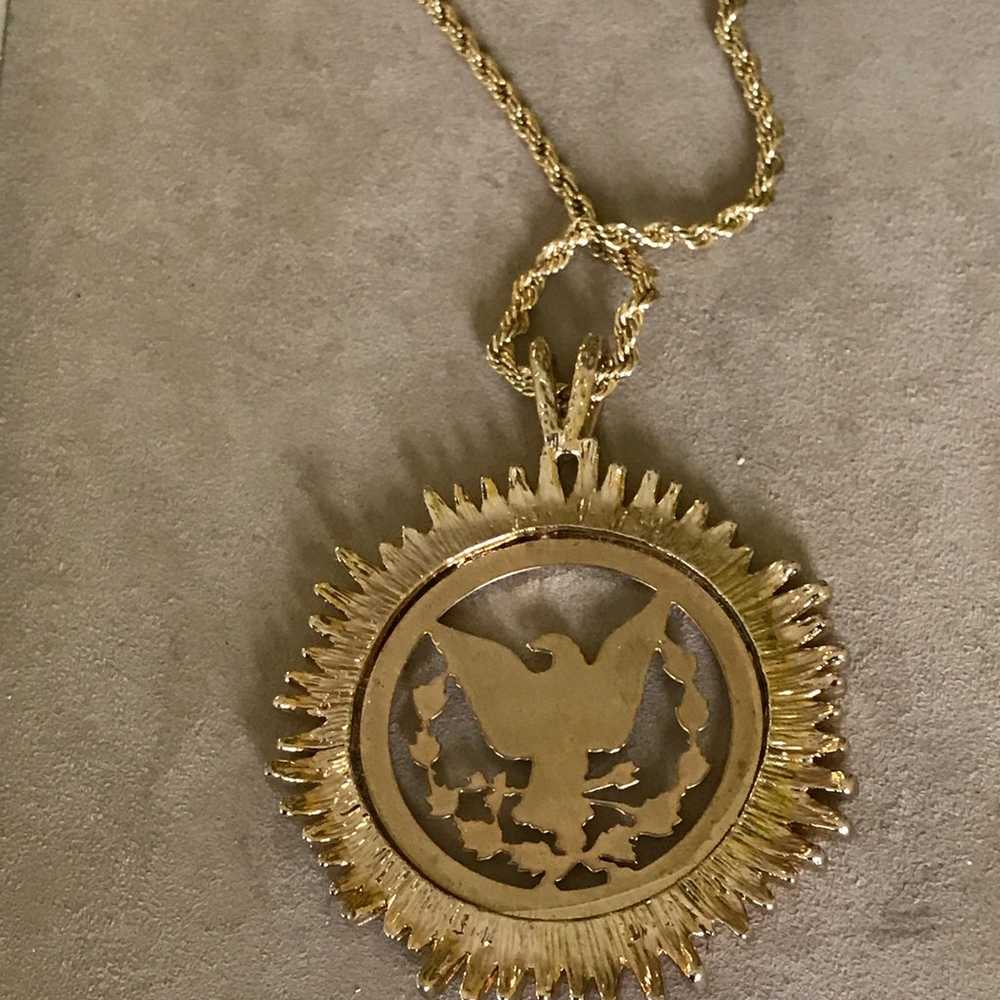 Vintage Sun Eagle Masonic Pendant Amulet Gold Ton… - image 5