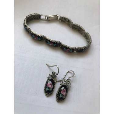 Vintage Russian flower bracelet earrings set