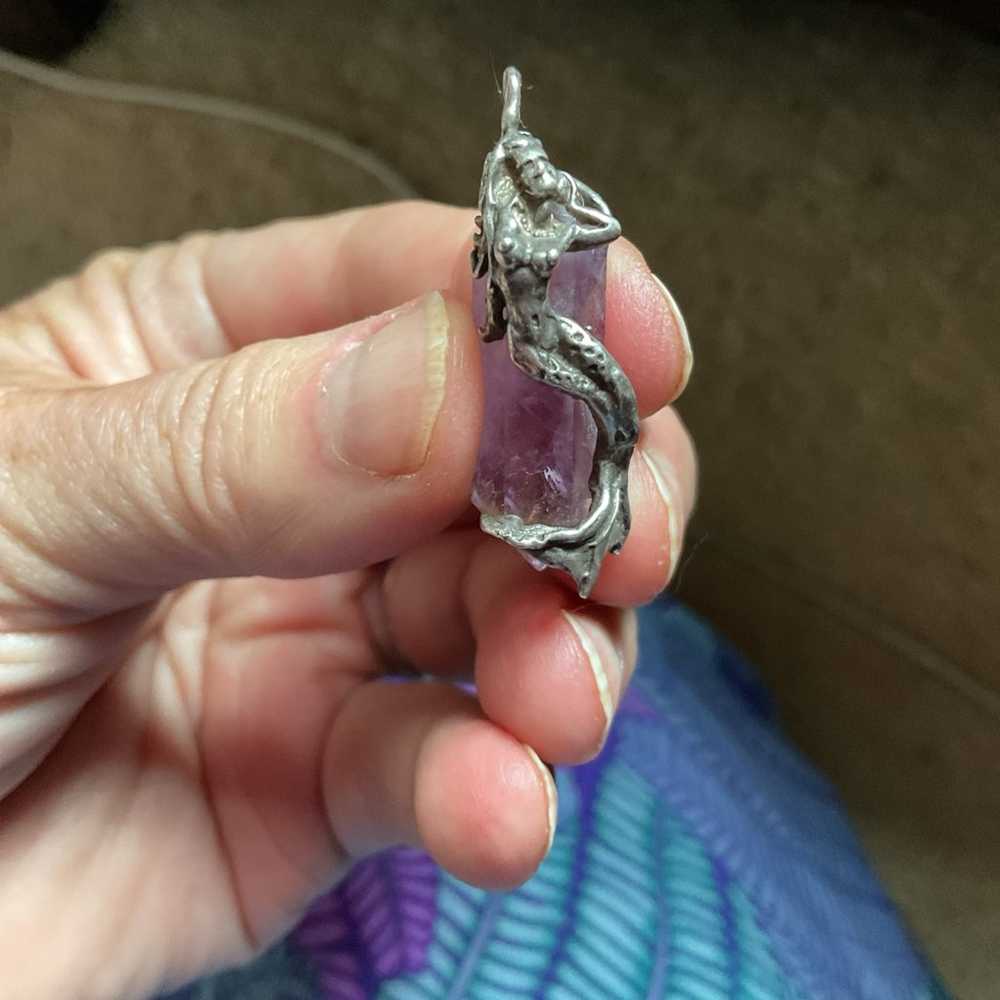 Amethyst and sterling silver mermaid pendant vint… - image 1