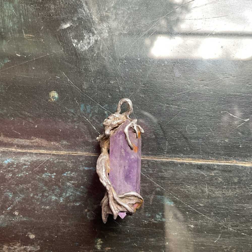 Amethyst and sterling silver mermaid pendant vint… - image 4