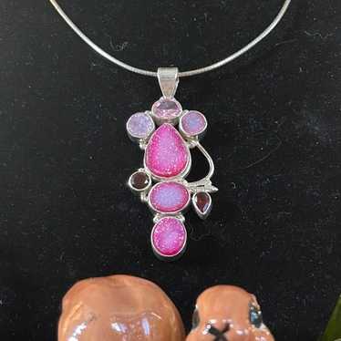 925 Sterling Stunning Garnet and Druzy necklace - image 1