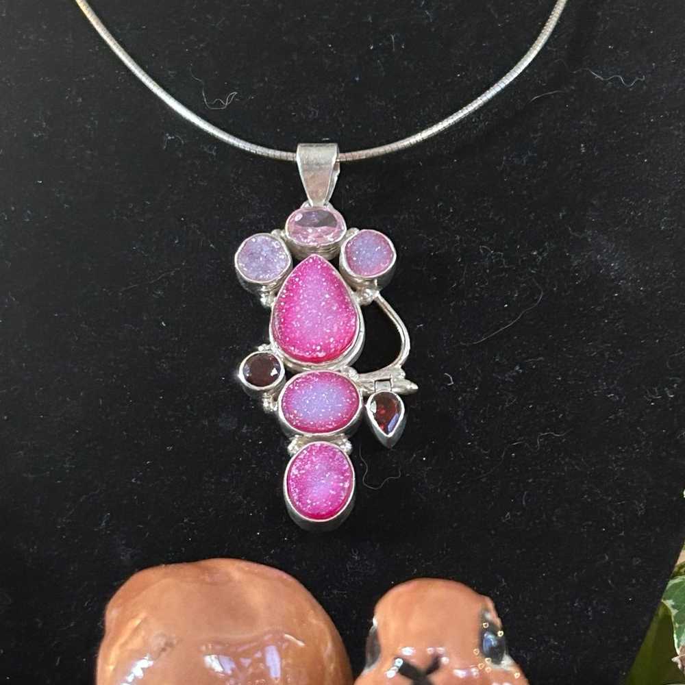 925 Sterling Stunning Garnet and Druzy necklace - image 2