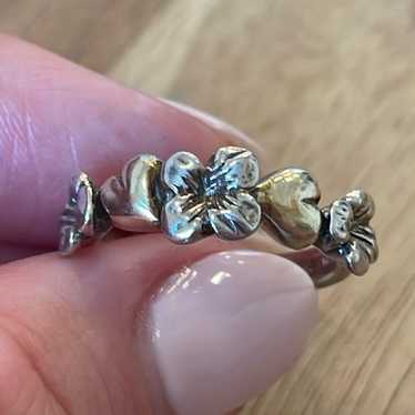 Sterling Silver Gold Heart & Flower Ring - image 1