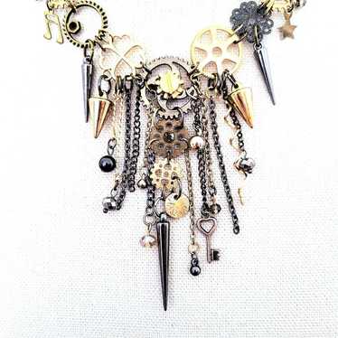 #508 Rosegold & Gunmetal Steam=Funk Fringe Necklac