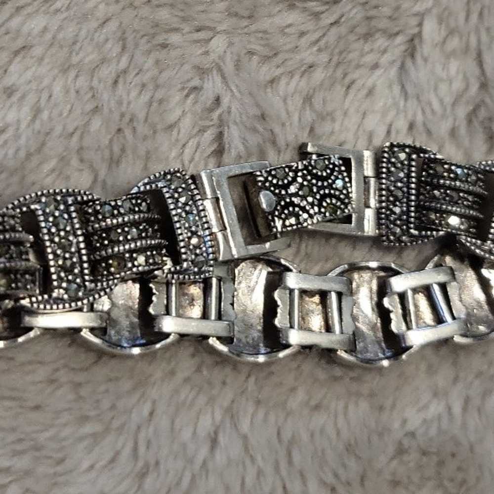 Vintage Sterling Silver Marcasite Bracelet - image 3