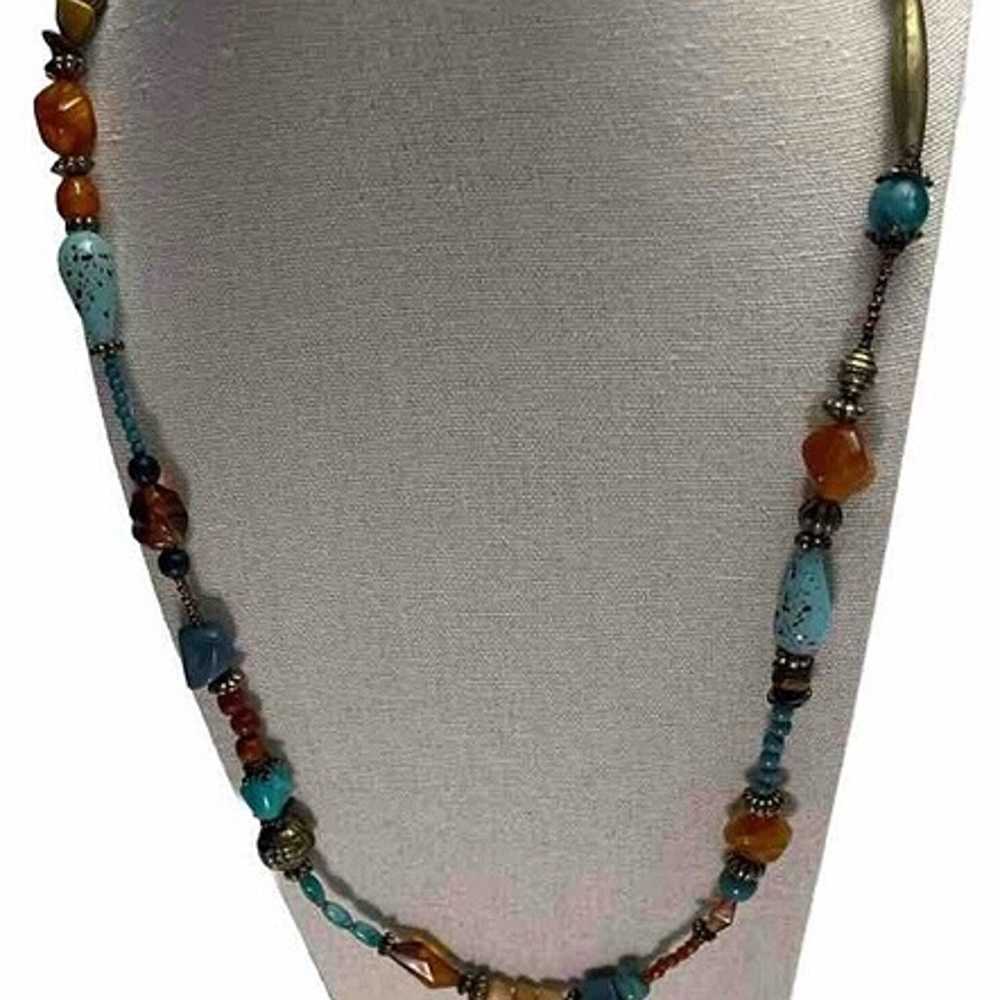 EsMor Necklace Turquoise & Gold Tones Chunky Face… - image 1