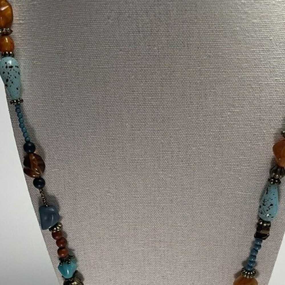 EsMor Necklace Turquoise & Gold Tones Chunky Face… - image 2