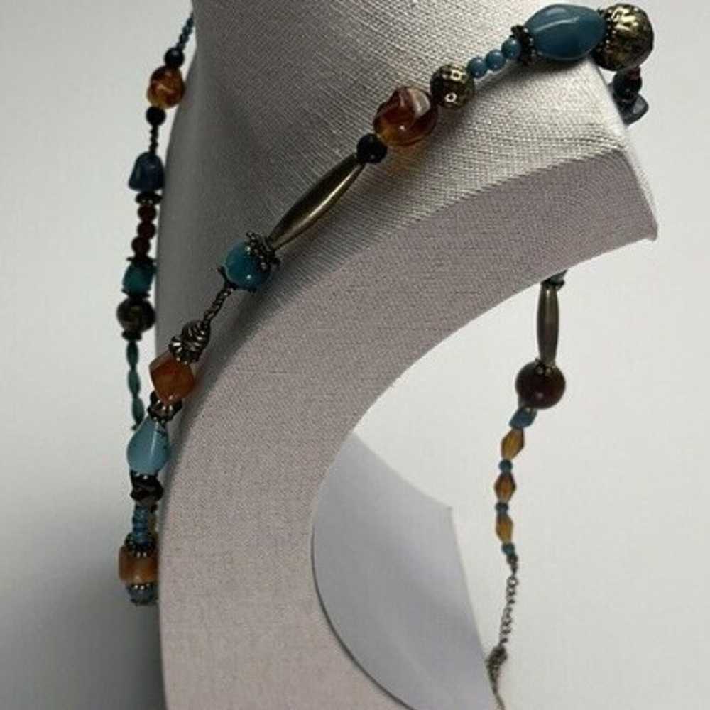 EsMor Necklace Turquoise & Gold Tones Chunky Face… - image 3