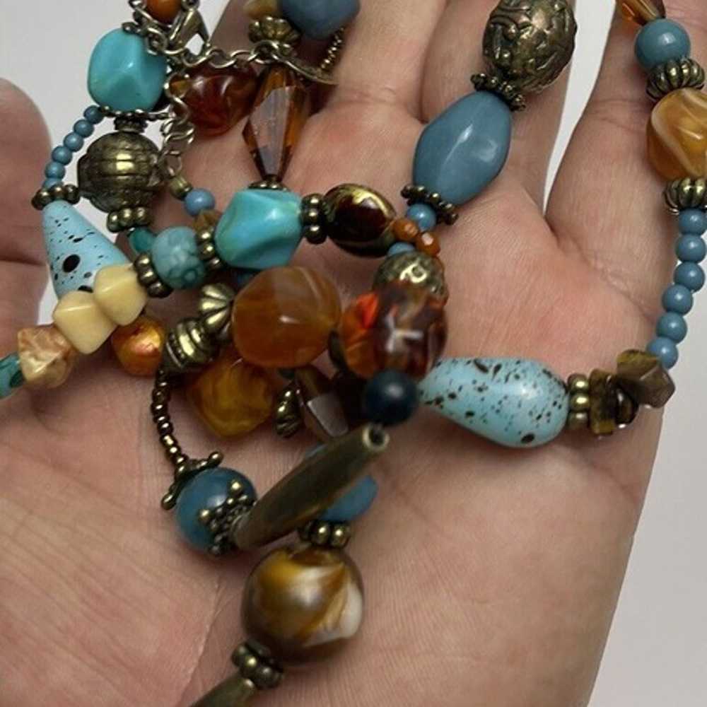 EsMor Necklace Turquoise & Gold Tones Chunky Face… - image 6