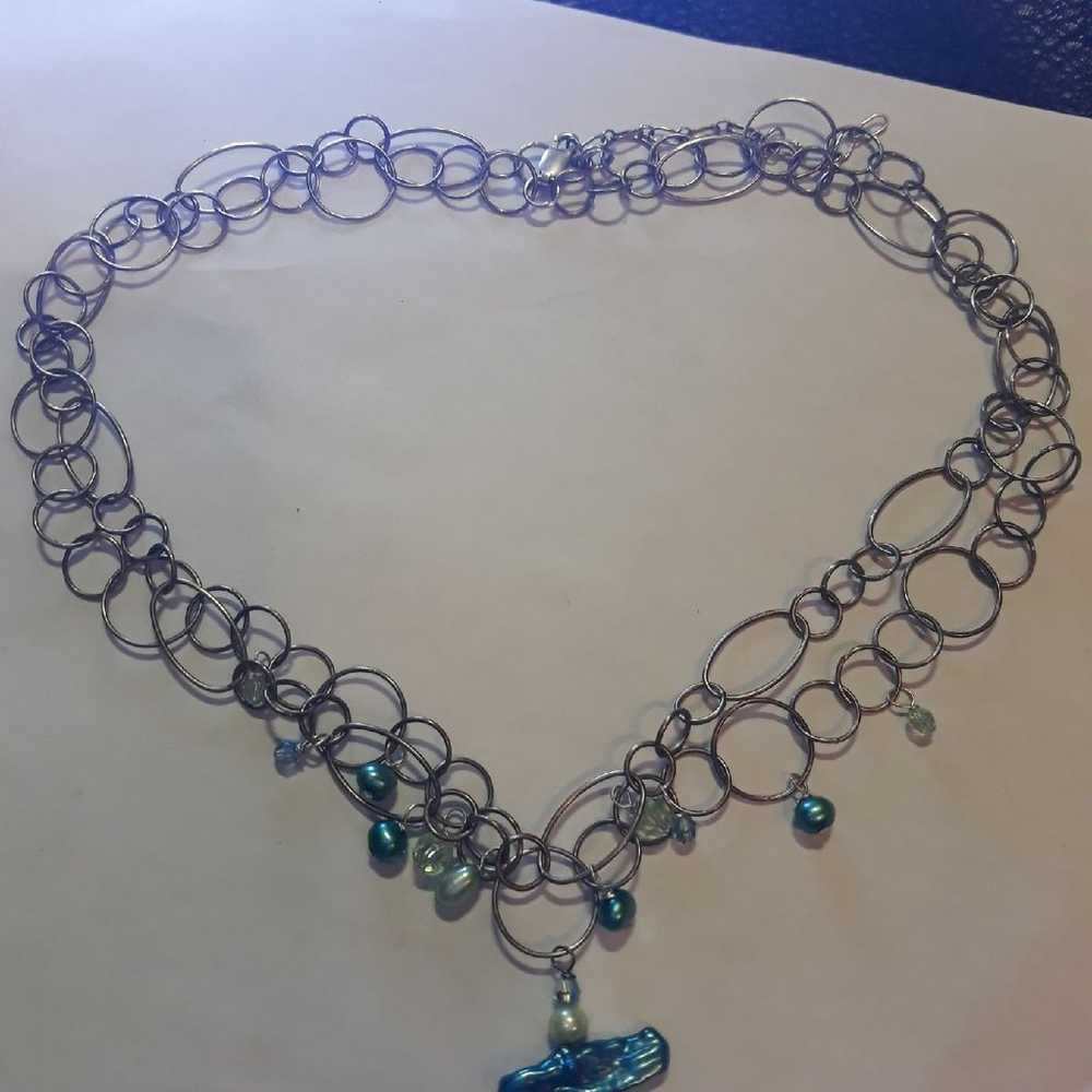 STERLING BLUE PEARL DOUBLE LINKED Neckla - image 1