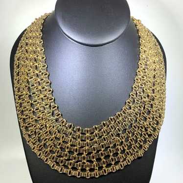 Gold Tone Link Wide Statement Necklace Vintage - image 1