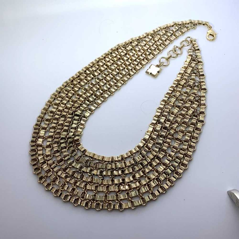 Gold Tone Link Wide Statement Necklace Vintage - image 2