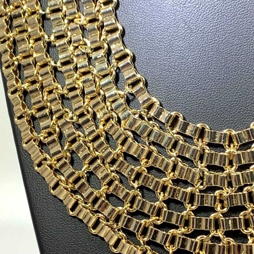 Gold Tone Link Wide Statement Necklace Vintage - image 3