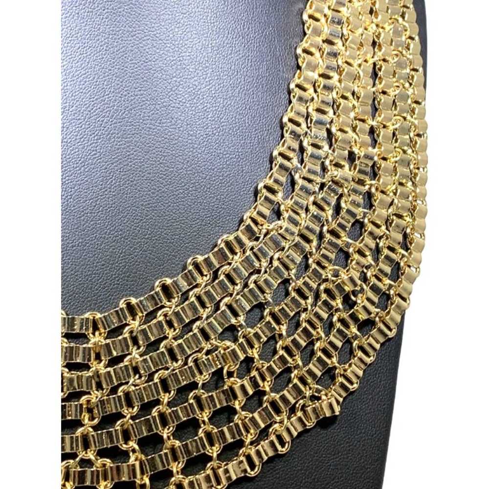 Gold Tone Link Wide Statement Necklace Vintage - image 4