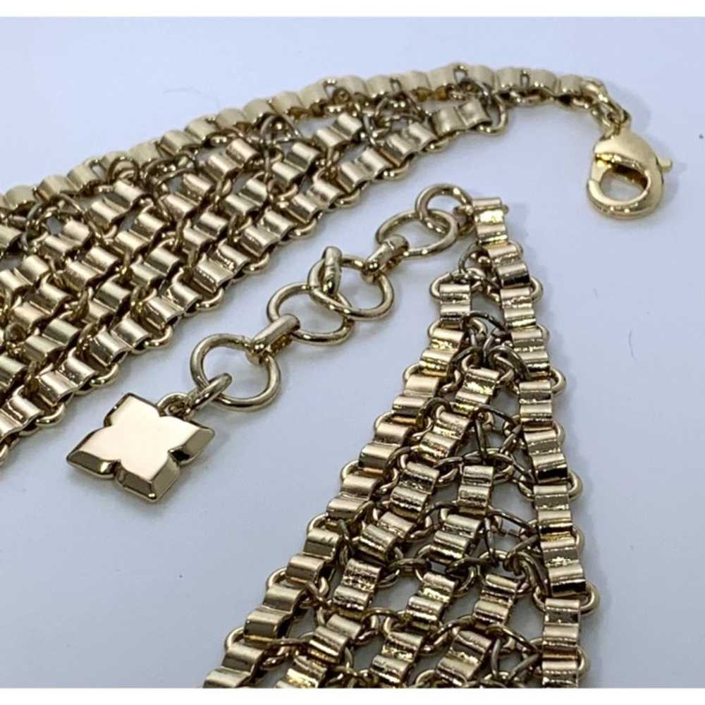 Gold Tone Link Wide Statement Necklace Vintage - image 5