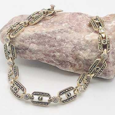 DBJ Signed Sterling Silver MarcasitecLinks Bracel… - image 1