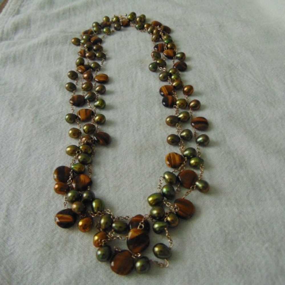 vintage Tiger Eye polished beads olive green pear… - image 1