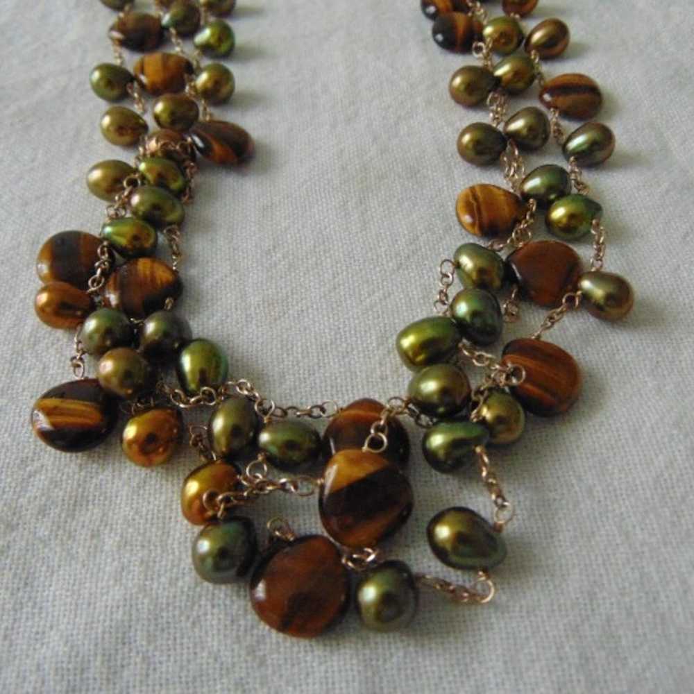 vintage Tiger Eye polished beads olive green pear… - image 2