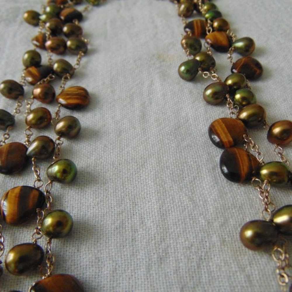 vintage Tiger Eye polished beads olive green pear… - image 3