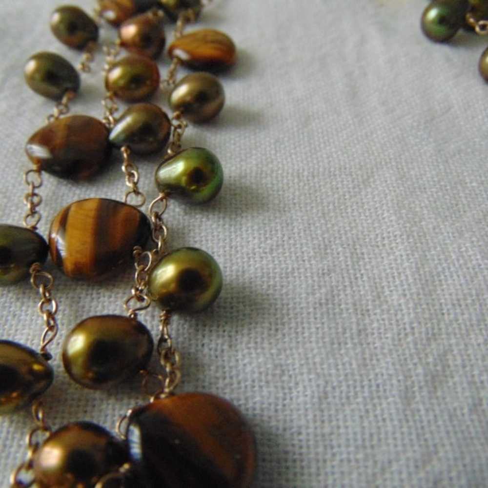 vintage Tiger Eye polished beads olive green pear… - image 4