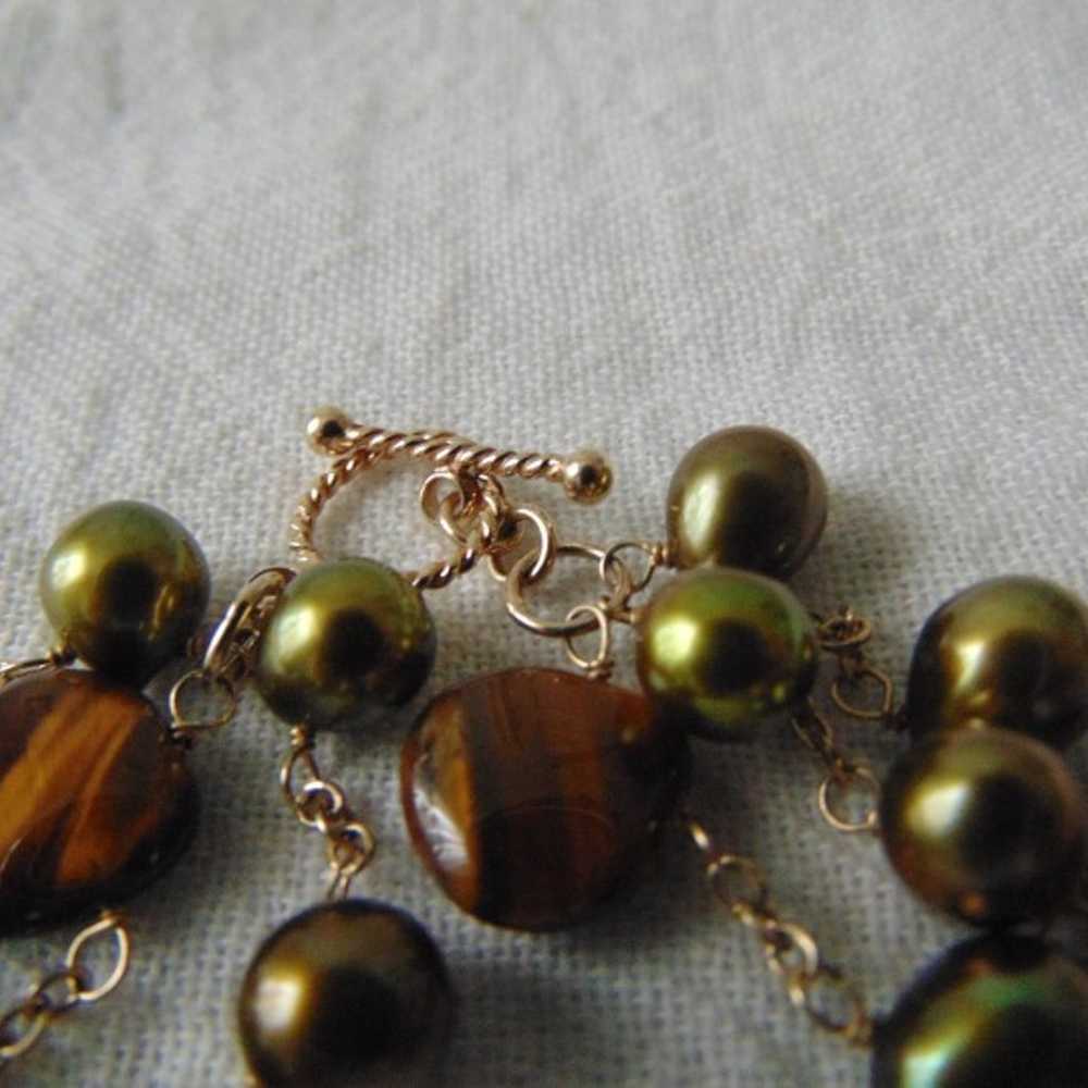 vintage Tiger Eye polished beads olive green pear… - image 5