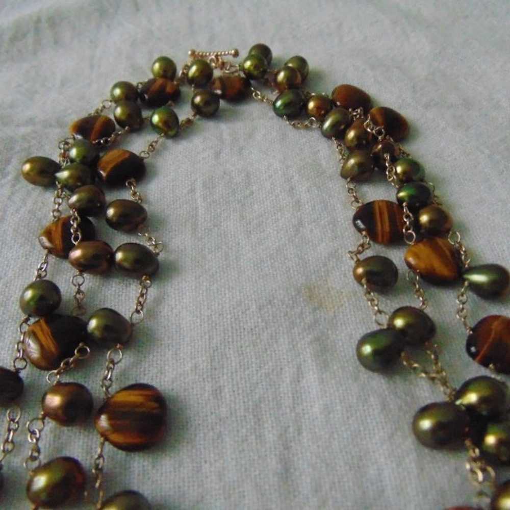 vintage Tiger Eye polished beads olive green pear… - image 6