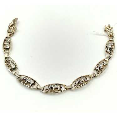 Sterling Silver Vintage Cut Out Elephant Link Bra… - image 1