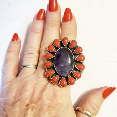 Amethyst +Red Varisite Stone Ring sz 9.5 - image 1