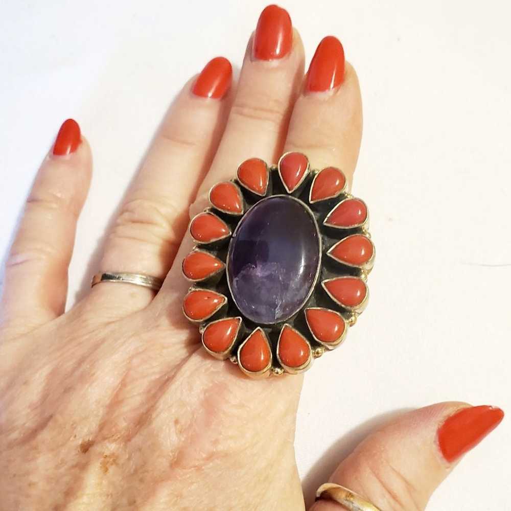 Amethyst +Red Varisite Stone Ring sz 9.5 - image 2