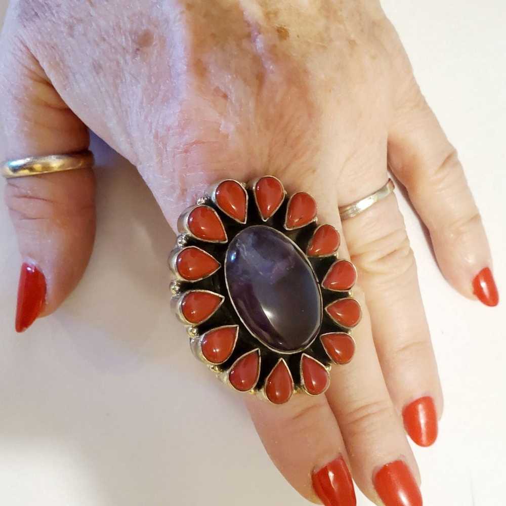 Amethyst +Red Varisite Stone Ring sz 9.5 - image 3