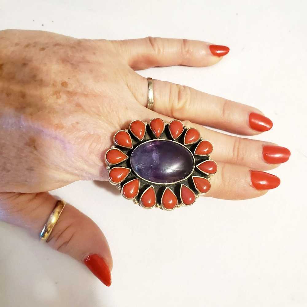 Amethyst +Red Varisite Stone Ring sz 9.5 - image 4