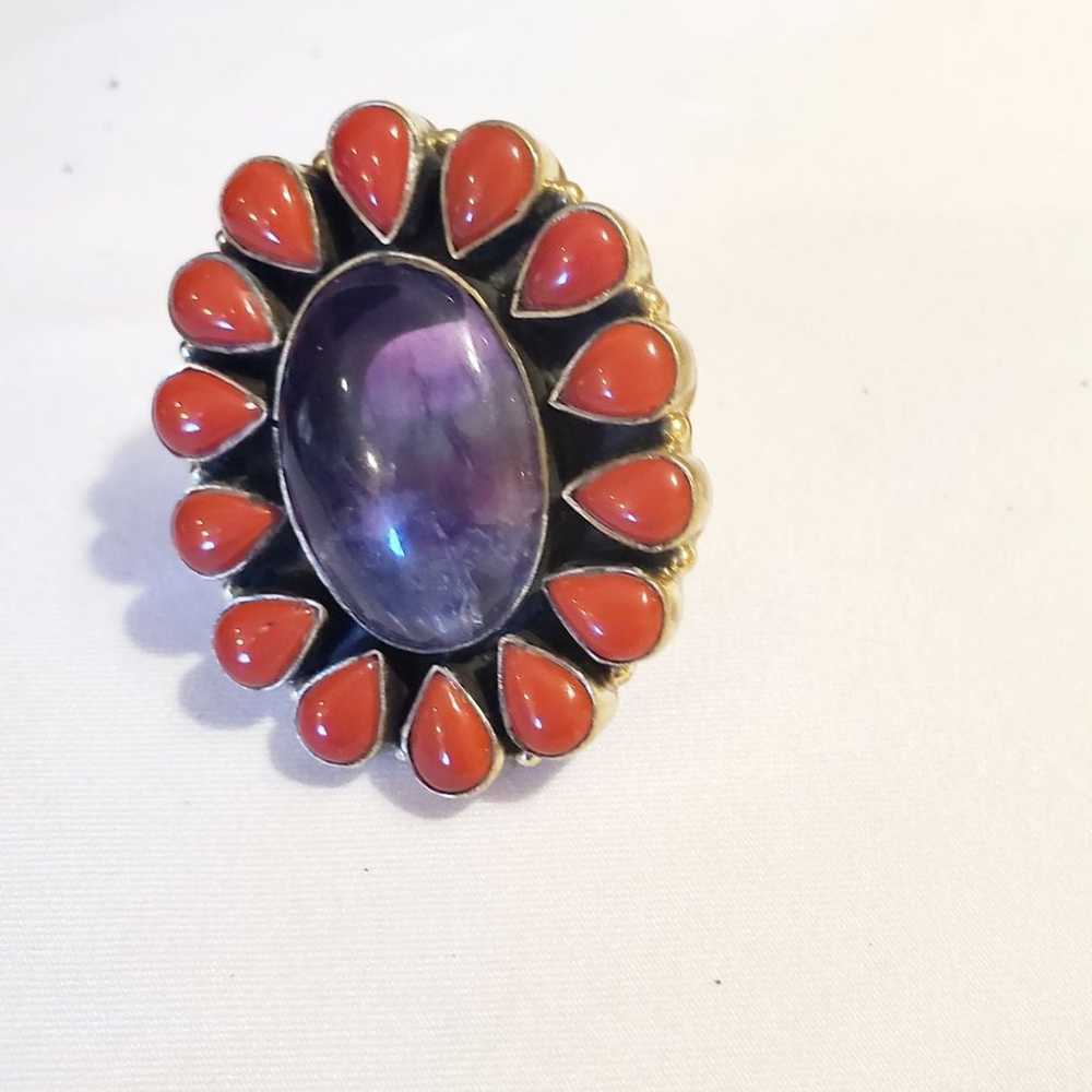 Amethyst +Red Varisite Stone Ring sz 9.5 - image 5