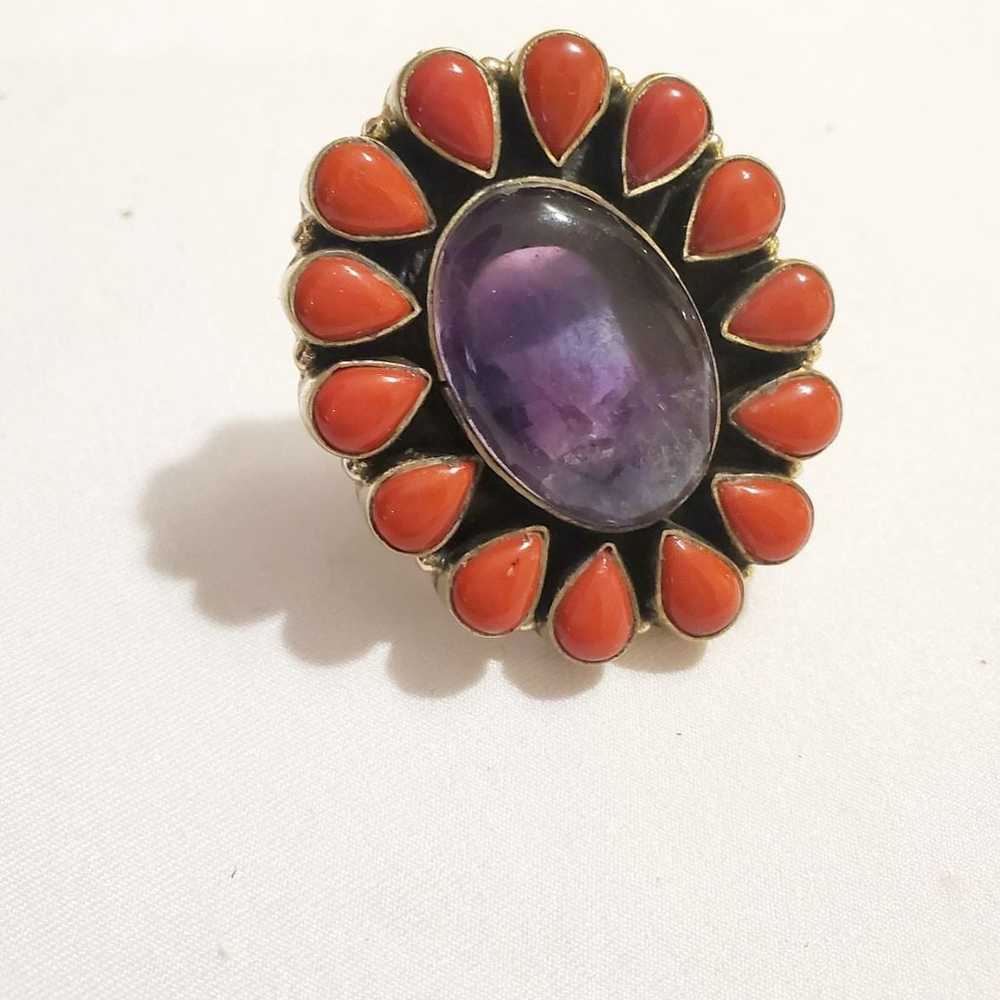 Amethyst +Red Varisite Stone Ring sz 9.5 - image 6