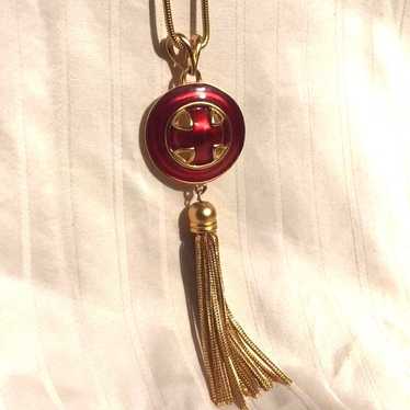 ANNE KLEIN Signed Red Enamel Maltese CROSS & Tass… - image 1