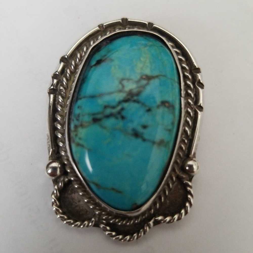 Sterling silver Vintage large TURQUOISE SILVER PE… - image 1