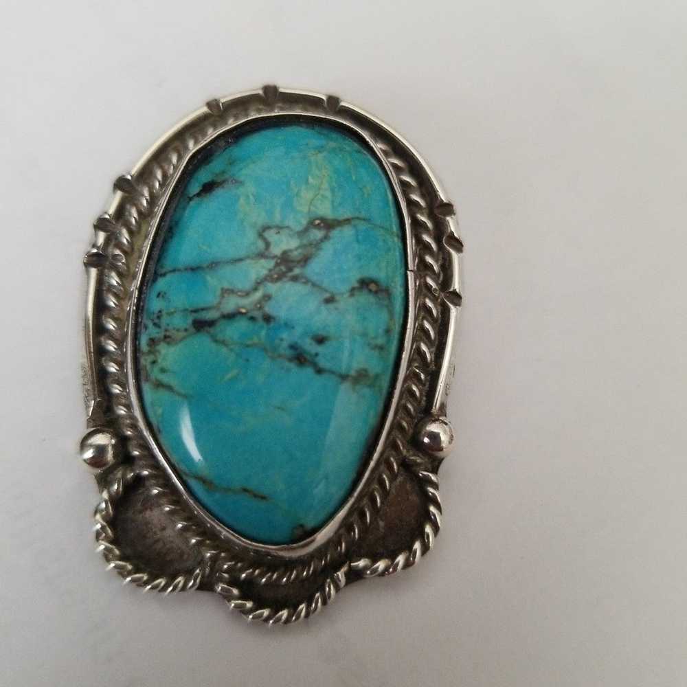 Sterling silver Vintage large TURQUOISE SILVER PE… - image 2