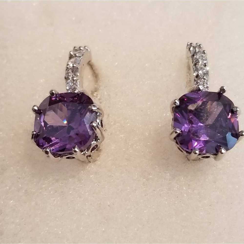 Vintge Amethyst 18kt GP Rhodium Earrings - image 1