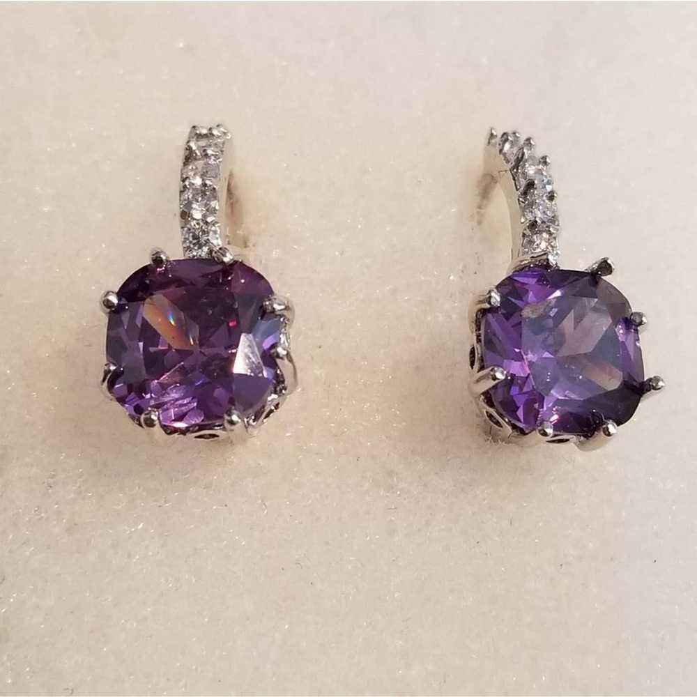 Vintge Amethyst 18kt GP Rhodium Earrings - image 2