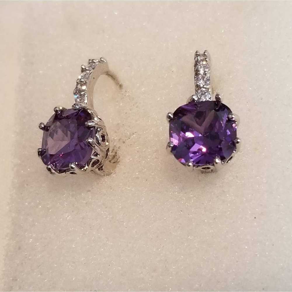 Vintge Amethyst 18kt GP Rhodium Earrings - image 3