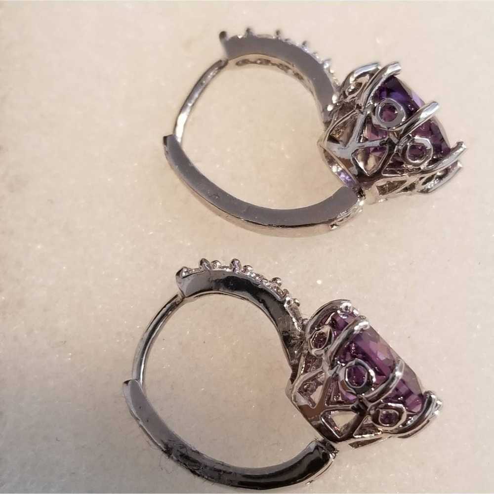 Vintge Amethyst 18kt GP Rhodium Earrings - image 4