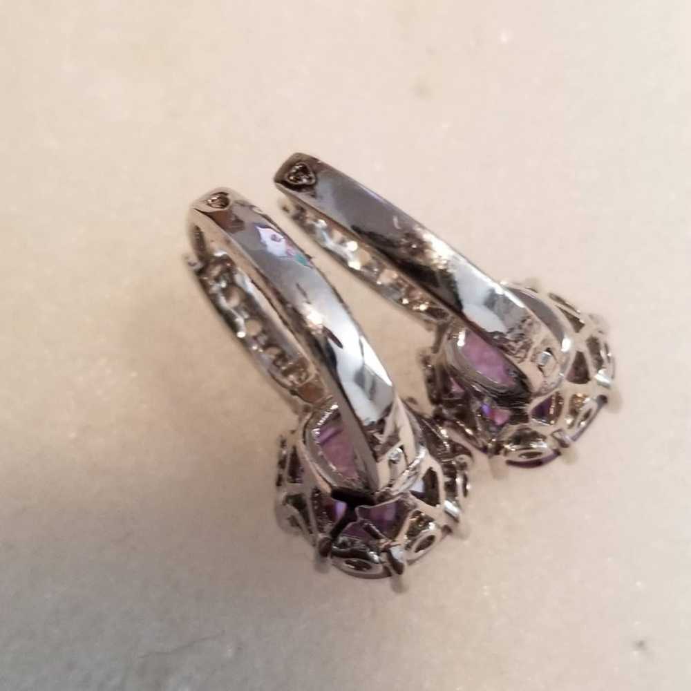 Vintge Amethyst 18kt GP Rhodium Earrings - image 5