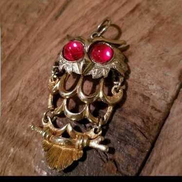 VINTAGE Owl Charm Red Glass - image 1