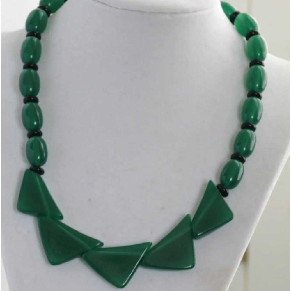 Vintage Art Deco Style Green & Black Lucite Beade… - image 2