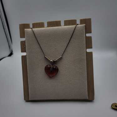 Vintage sterling silver puffy amber heart necklace