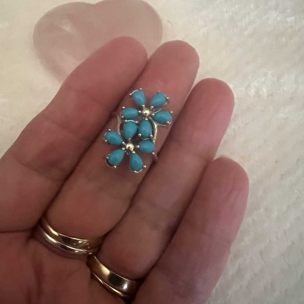 Sleeping Beauty Turquoise .925 Sterling Flower Ri… - image 1