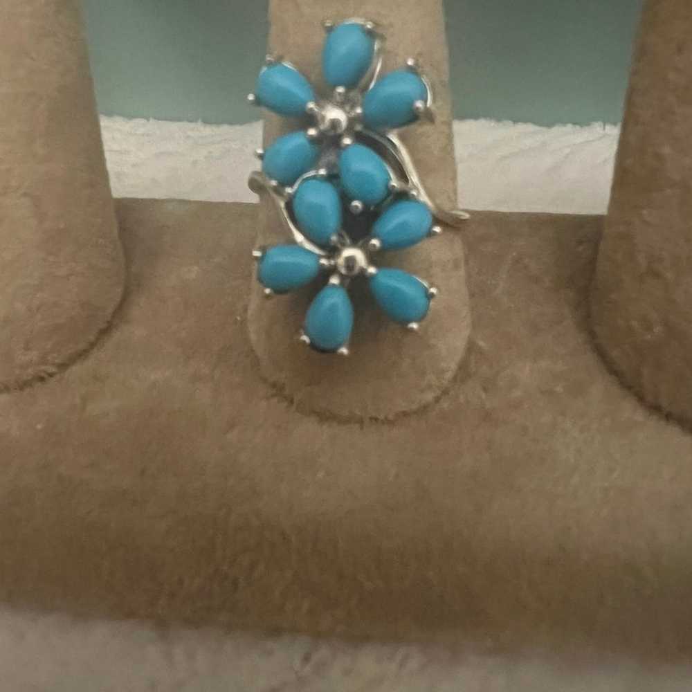 Sleeping Beauty Turquoise .925 Sterling Flower Ri… - image 3