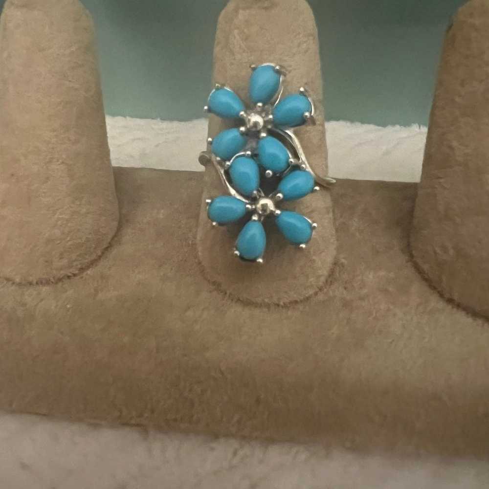 Sleeping Beauty Turquoise .925 Sterling Flower Ri… - image 4