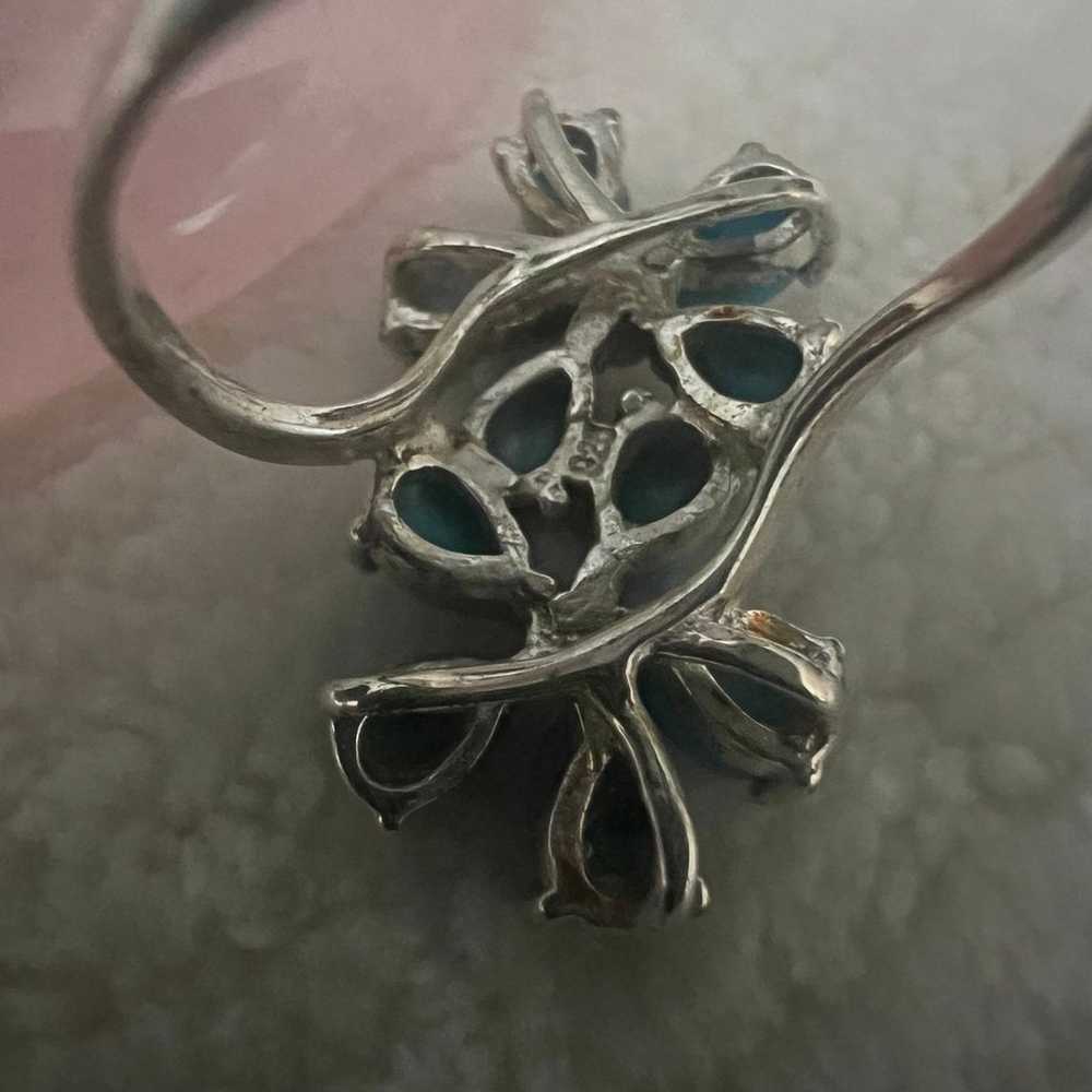 Sleeping Beauty Turquoise .925 Sterling Flower Ri… - image 7